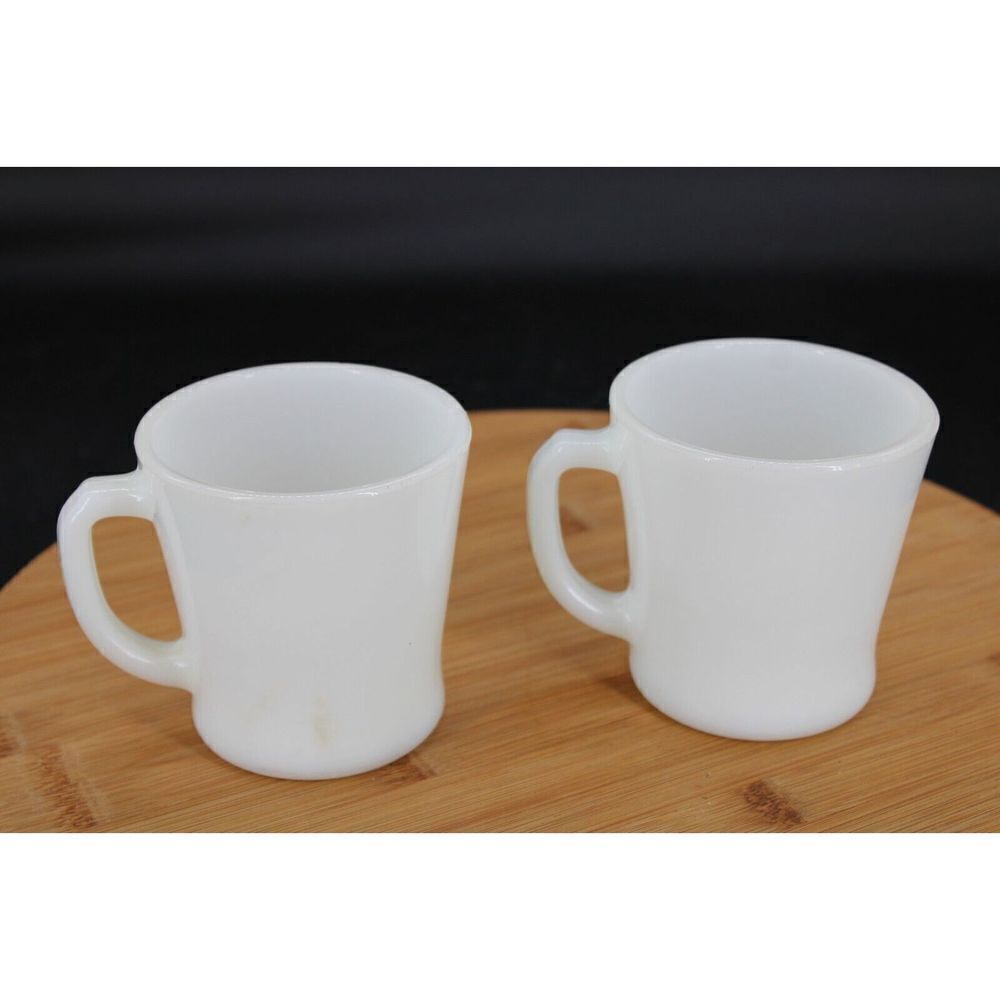 2 Vintage Fire King Anchor Hocking White Milk Glass D-Handle Coffee Cup Mug Lot
